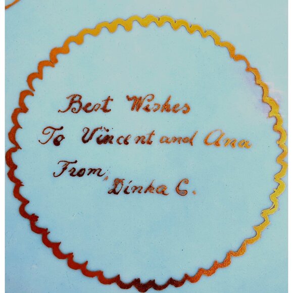 Hand Painted Vintage Cake Plate Handles Blue and Gold - Picture 4 of 10